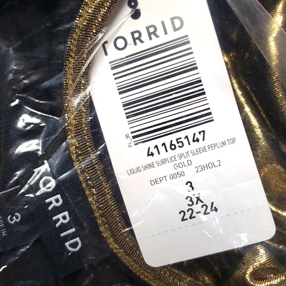 ❤️NWT VINTAGE TORRID PEPLUM TOP - GOLD LIQUID SHINE SURPLICE BLOUSE - PLUS SIZE - Picture 12 of 12